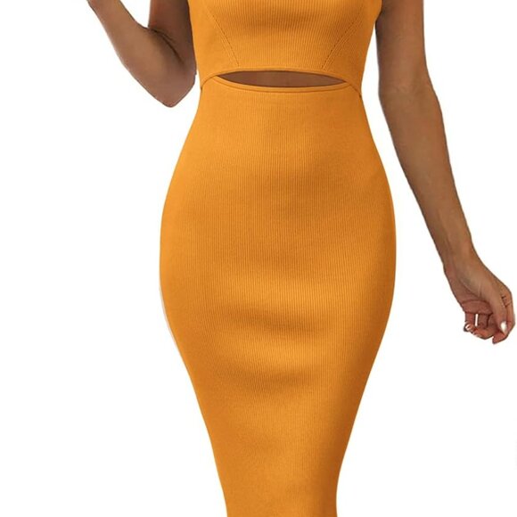 Women's Summer Midi Bodycon Dress Knit Strapless Cut Out Fitted Trendy - Picture 1 of 9
